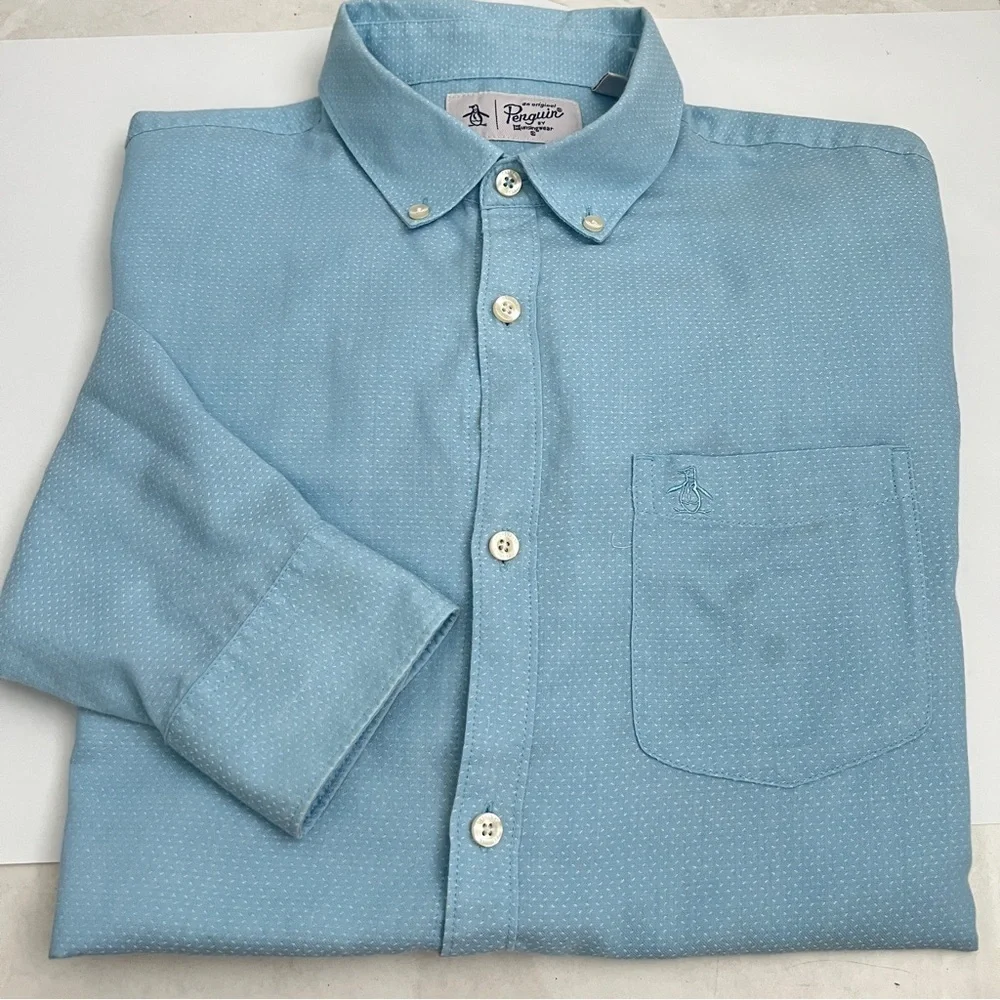 NEW Penguin men’s buttons Shirt Sky Blue LARGE